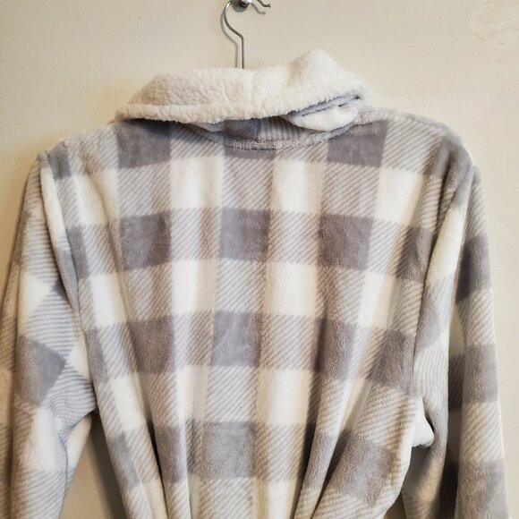 NWOT Norie Jasmine Rose thick plush plaid robe/duster Grey and White Medium - Picture 5 of 11
